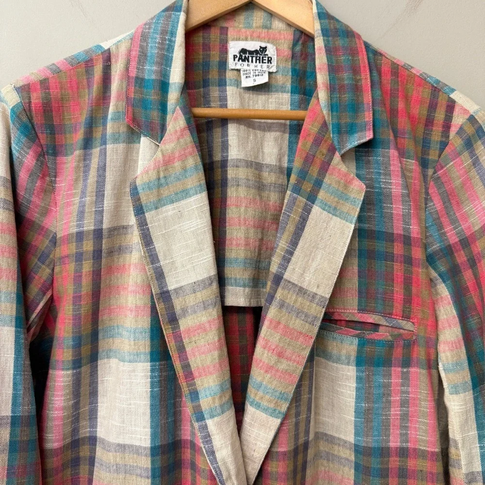 Vintage Panther For Her Madras Plaid Blazer Jacket Preppy Nerd Size Small Boho - Picture 3 of 10